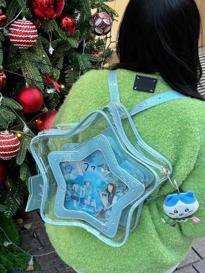 Blue PU Star-shaped Ita Bag Set with Detachable Badge Charm