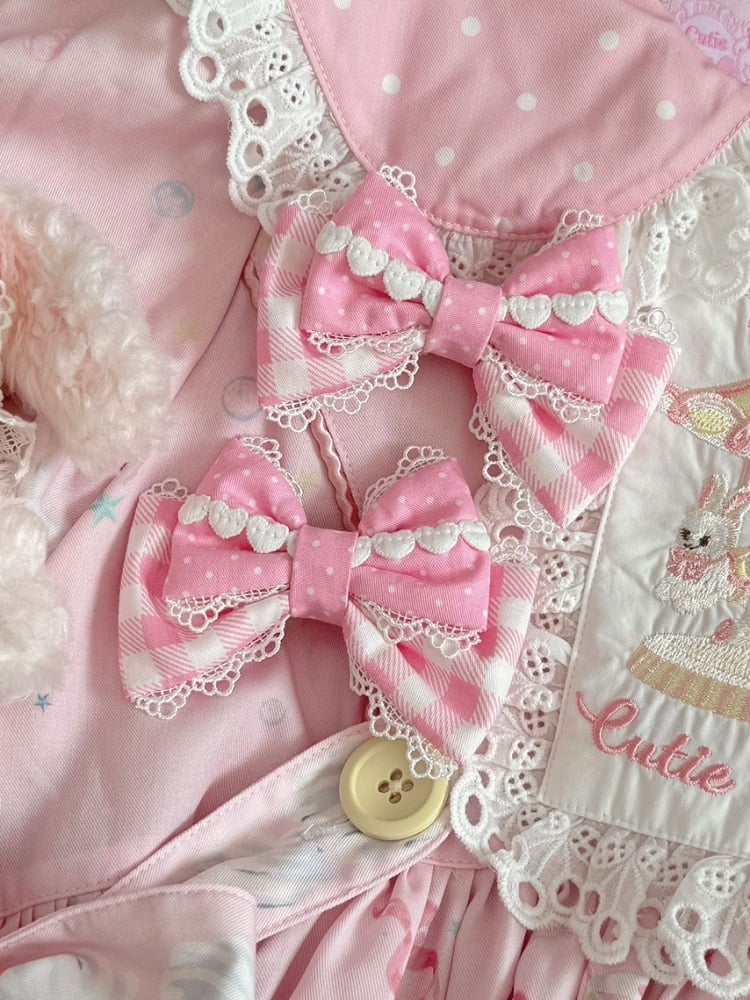 Pink Heart Details Plaid And Polka-dot Pattern Bowknot Hairclip