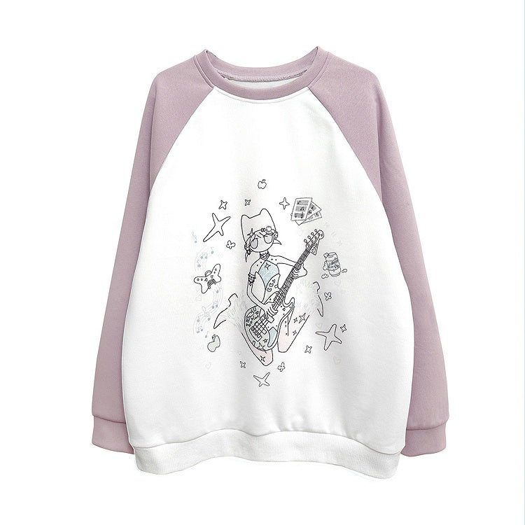 Black/Pink Colorblock Design Print Sweat Shirt