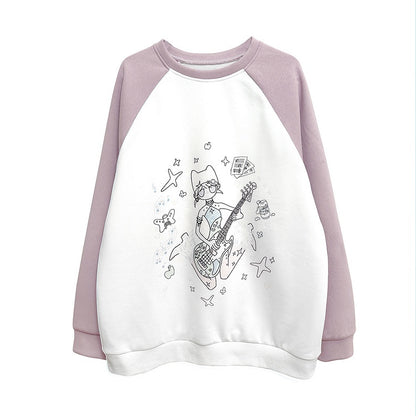 Black/Pink Colorblock Design Print Sweat Shirt