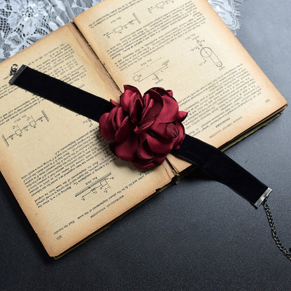 Gothic Punk Black and Red Floral Choker