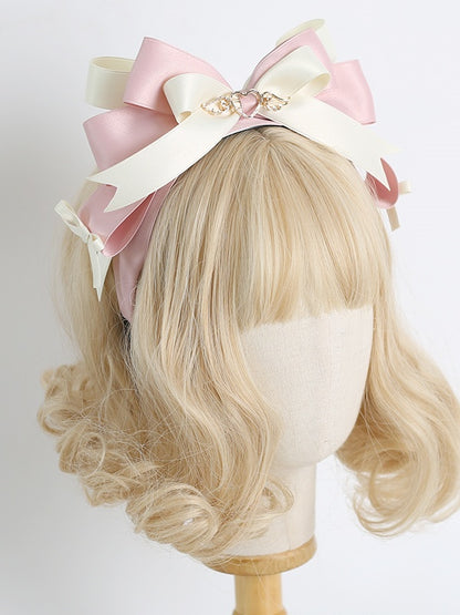 Cute Lolita Pink & Beige Bowknot KC with Heart Decoration