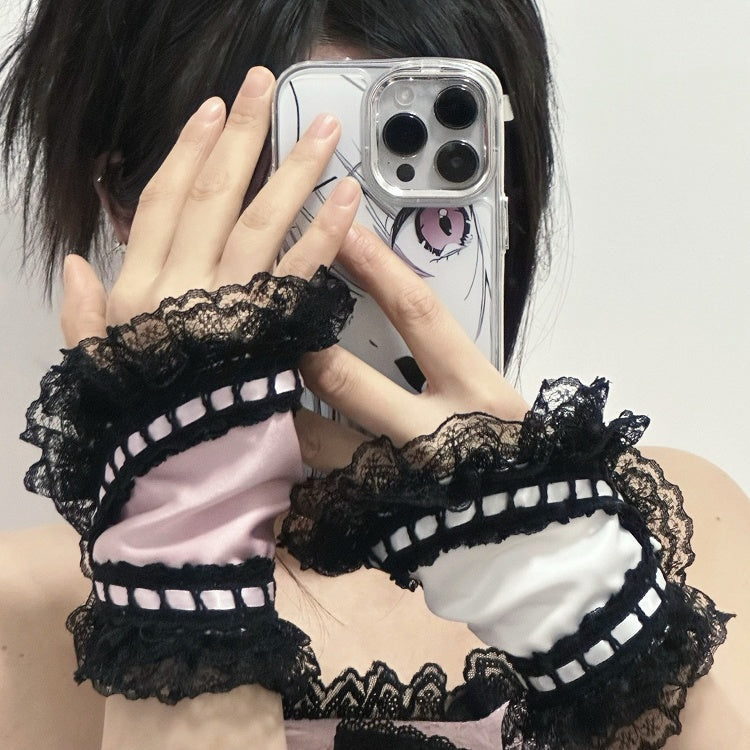 Pink&Black/White&Black Lace Trim Wrist Cuffs
