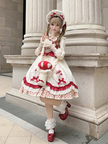 Plush Red & Beige Mushroom-Shaped Lolita Bag with Bow Accents