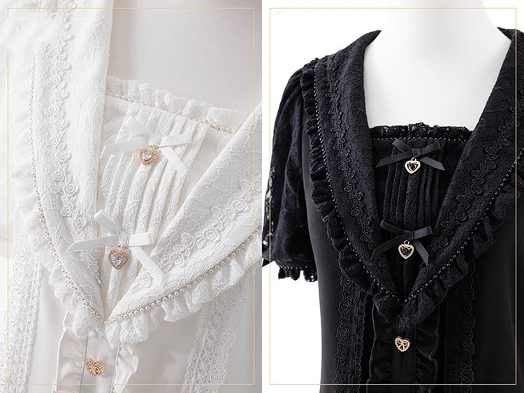 Jirai Kei Sailor Collar White Short Sleeves Blouse Bowknot and Sweetheart Rhinestone Decorations