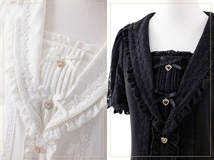 Jirai Kei Sailor Collar White Short Sleeves Blouse Bowknot and Sweetheart Rhinestone Decorations
