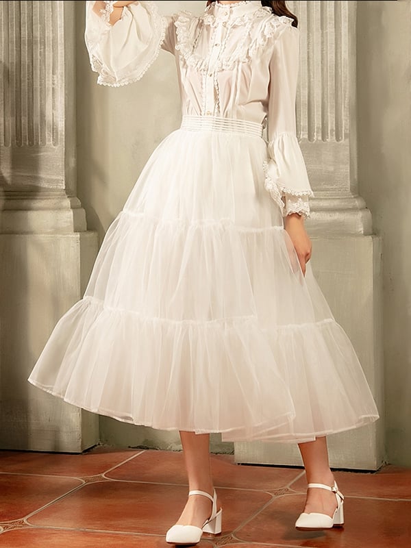 White 85cm Daily A-line Long Layered Petticoat