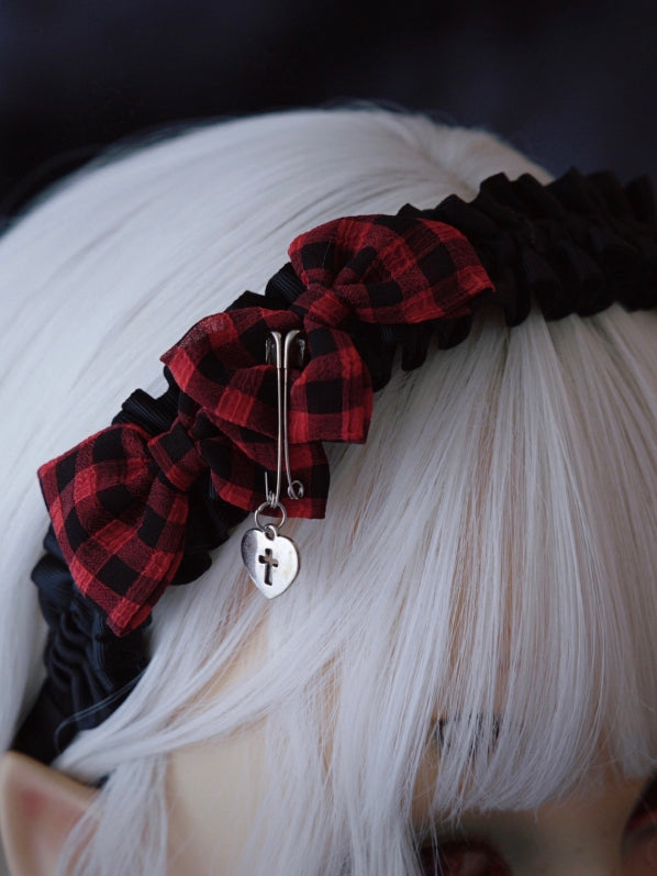 Black Ruffle Trim With Double Plaid Pattern Bowknots Heart And Pins Details Design KC