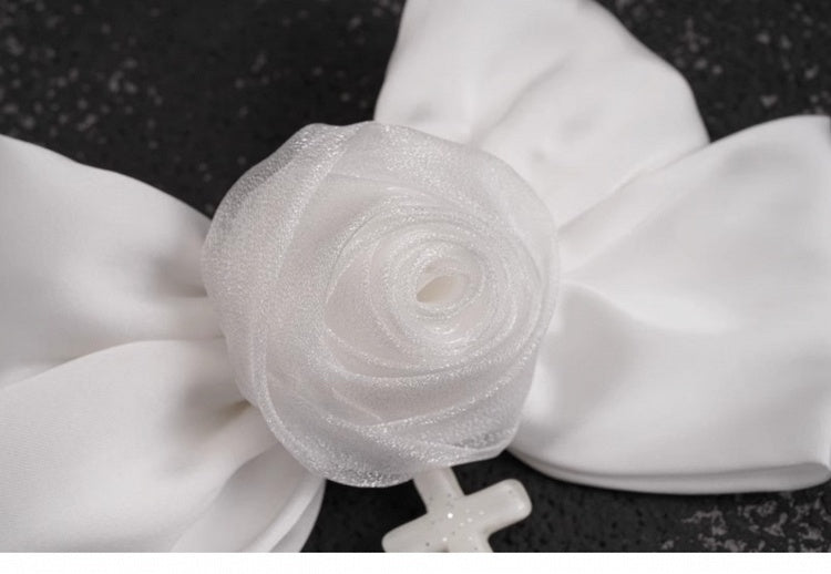 Cross Charm Gothic White Rose Bowknot Hairclips