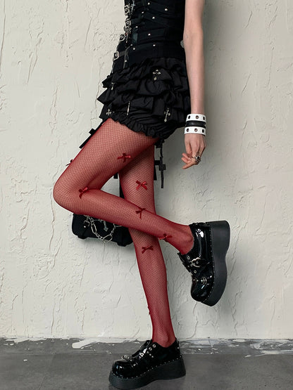 5 Color Options Wasteland Punk Bowknot Details Tights