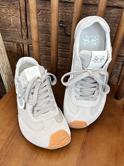 Gray Bowknot Design Front Lace-up Ties Sneakers