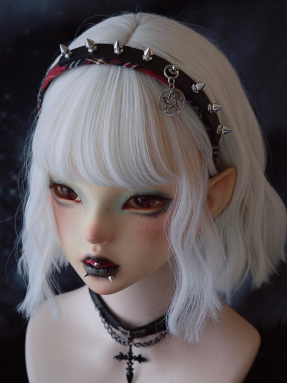 Black And Red Plaid Pattern With Studs And Pentagram Charm Design KC