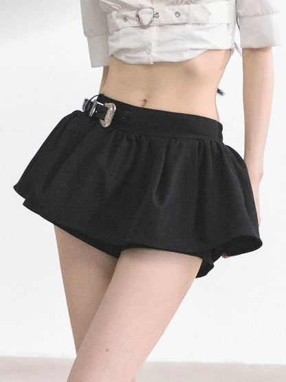 White/Navy Blue/Black/Gray Mini Skirt with Waist Belt