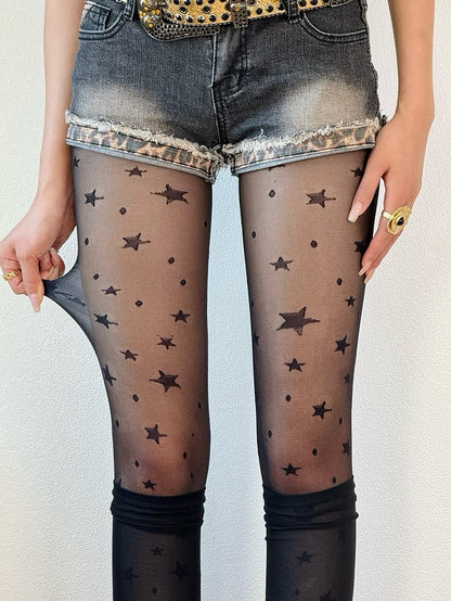 Black/White/Nude Y2K Star Print Tights