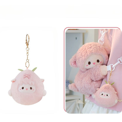 Cute Little Lamb Pink Plush Backpack/Crossbody Bag + Keychain