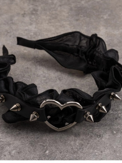 Black Gothic Ruffle Trim Decorated Studs With Heart Design KC