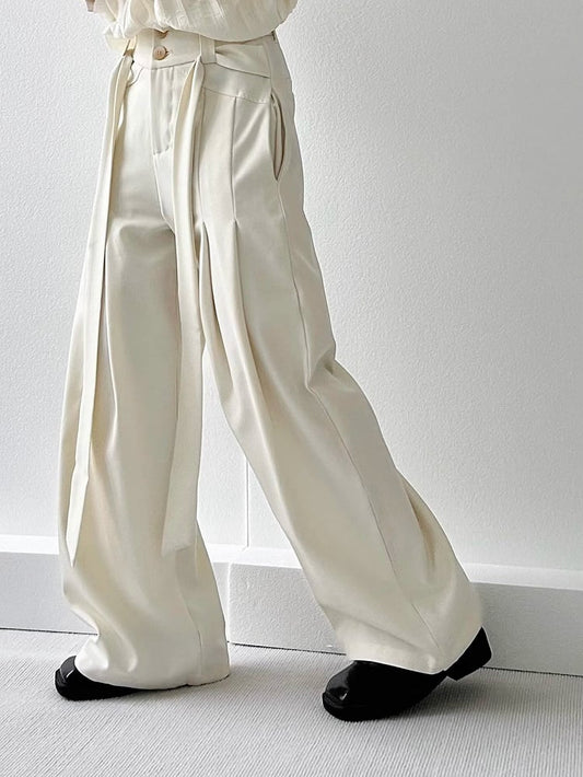 Ouji Lolita Apricot Wide-Leg Pants with Side Ribbons & Two-Button Fly