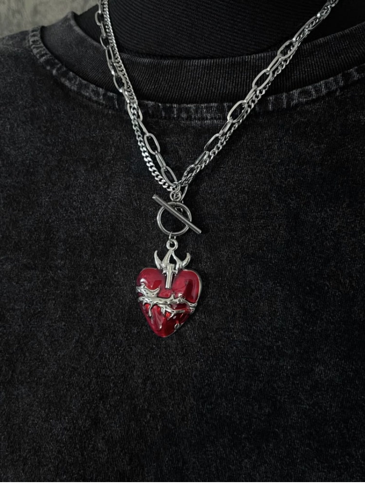 Red Thorn Heart-shaped Pendant Necklace