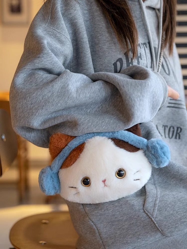 White&Red Plush Letter And Star Embroidery Backpack With A Detachable Kitty Plushie