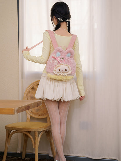 Pink&Yellow Cute Bowknot Decorated Plush Rabbit Backpack