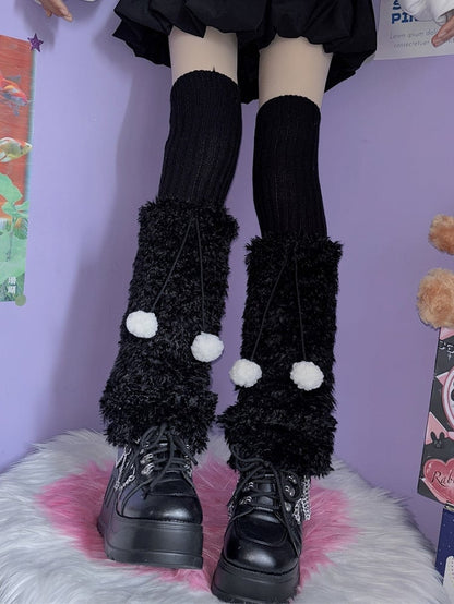 4 Color Options Y2K Pompons Knitted Plush Leg Warmers