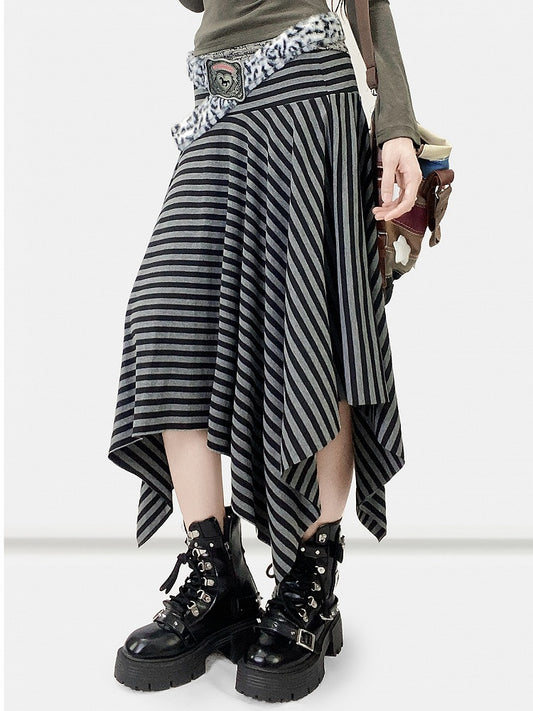 Black Y2K Striped Pattern Handkerchief Hem