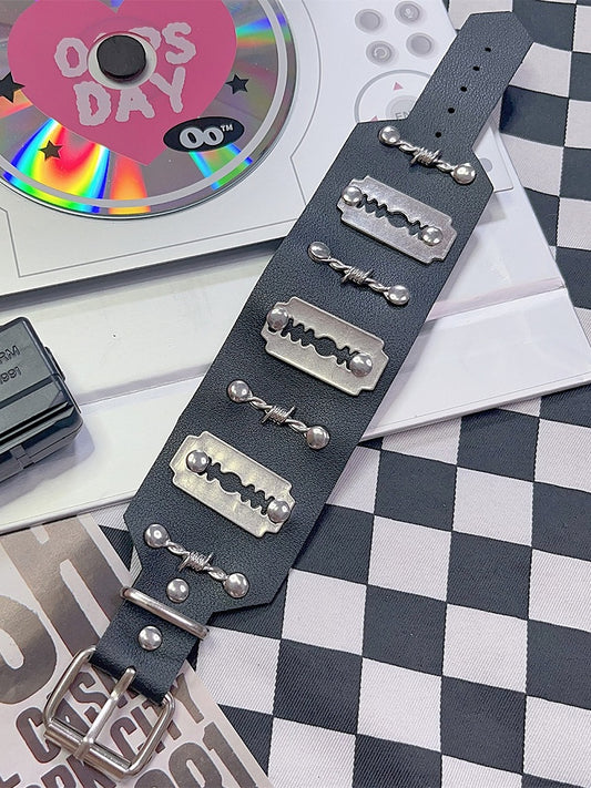 Black Punk Rock Studs Details Arm Ring