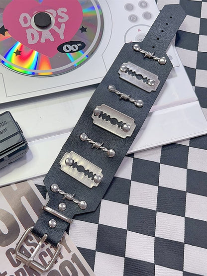 Black Punk Rock Studs Details Arm Ring