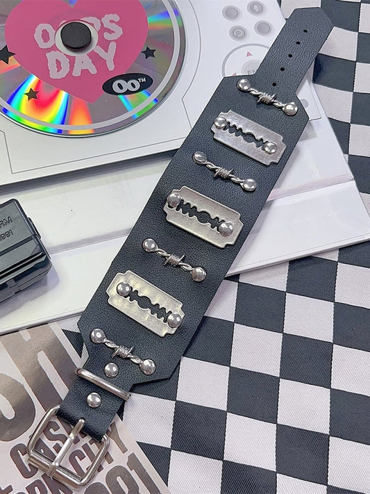 Black Punk Rock Studs Details Arm Ring