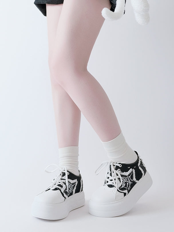 Black Y2K Star Applique Platform Sneakers