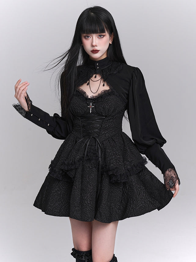 Black Mock Neck Long Sleeves Bolero