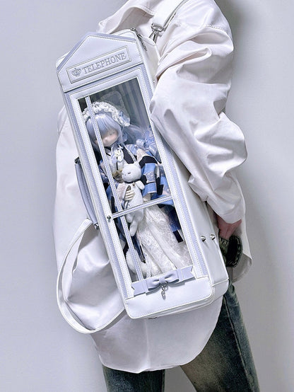 White&Blue Telephone Booth-shaped 1/4 Scale BJD Doll Bag with Two Straps