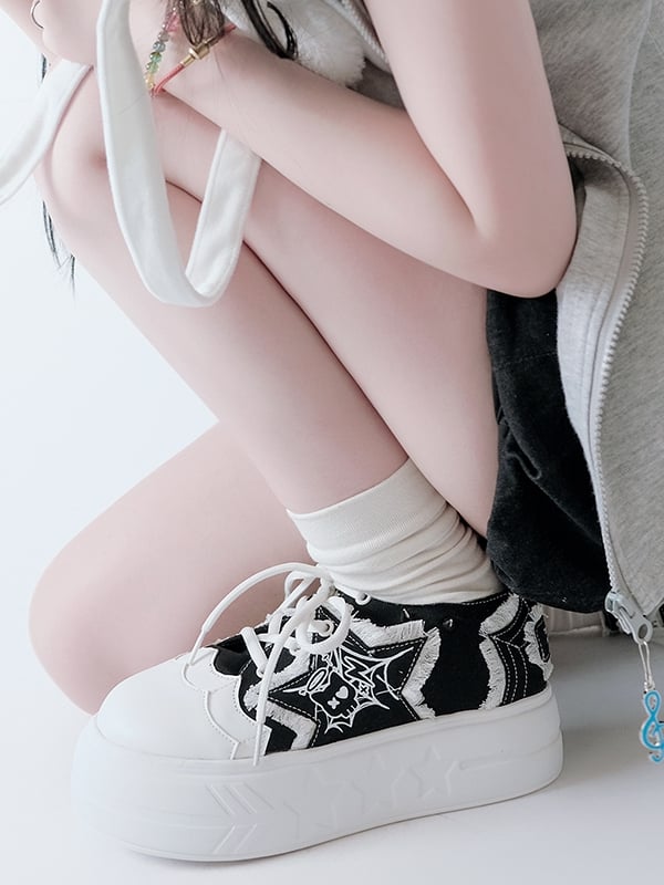Black Y2K Star Applique Platform Sneakers