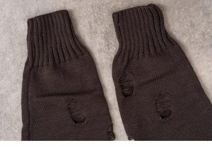 PU Buckles Dark Gray Gothic Distressed Holes Leg Warmers