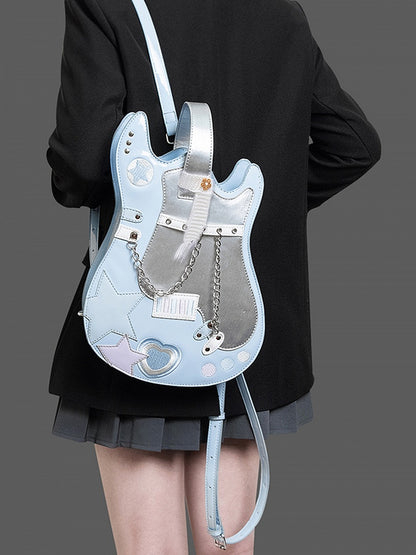 Blue & Silver Star Design Sweetheart Embroidered Guitar-shaped Bag