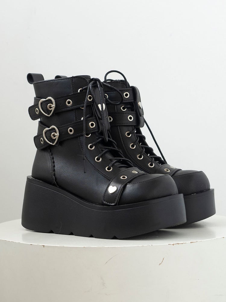Punk Studs Black Platform Ankle Boots
