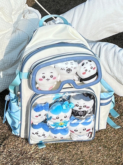 White&Blue Star Print Backpack Ita Bag With Goggles-Shaped Ita Bag