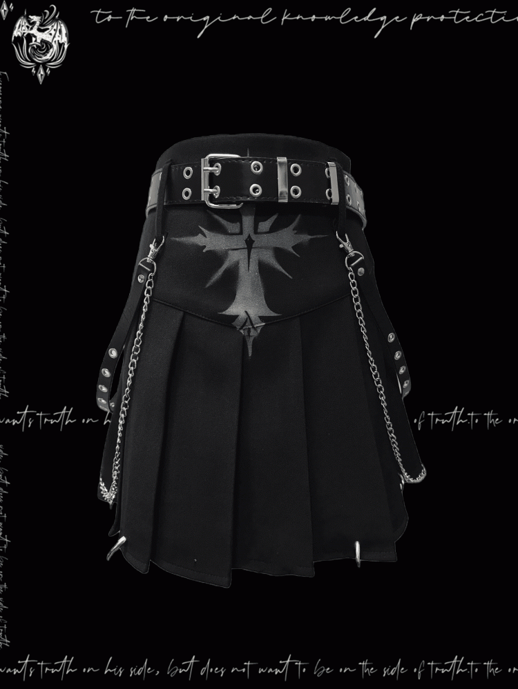 Y2K Black Cross Print Punk Rock Glamorous Pleated Skirt