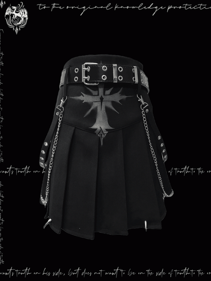 Y2K Black Cross Print Punk Rock Glamorous Pleated Skirt
