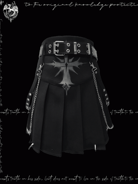 Y2K Black Cross Print Punk Rock Glamorous Pleated Skirt