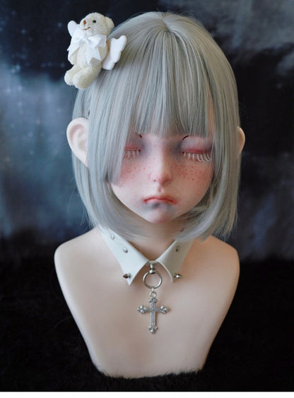 White Angel Wing Beige Teddy Bear Bow Hairclip