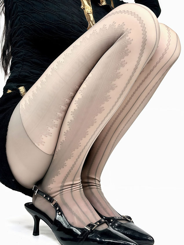 White/Black/Brown/Gray Striped Pattern Tights