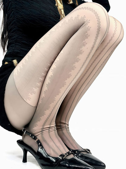 White/Black/Brown/Gray Striped Pattern Tights