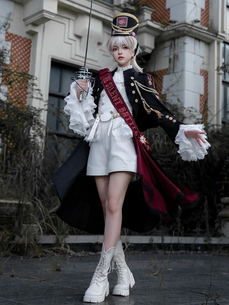 Black Detachable One-shoulder Cape Knight Tailcoat