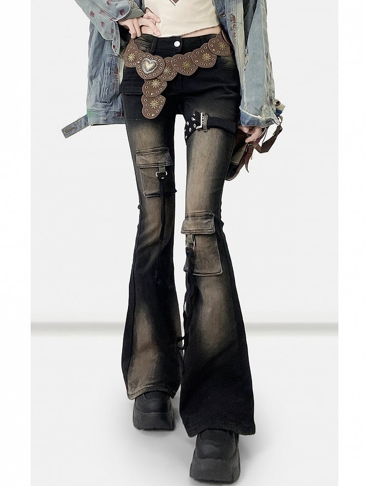 Black Bittersweet Distressed Design Flare Silhouette Jeans