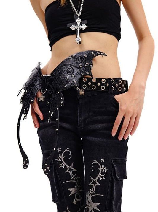 Punk Black/Silver Butterfly PU Waist Belt