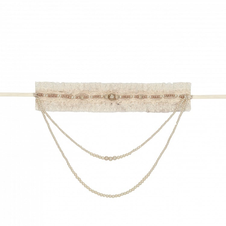 Cream Lace Choker with Detachable Bead Chain