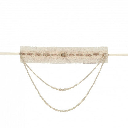 Cream Lace Choker with Detachable Bead Chain