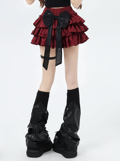 Red Sweet Bowknots Tiered Skirt with Free Big Bow