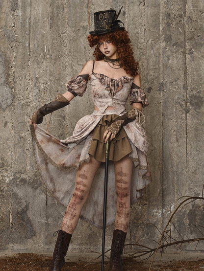 Tie Dye Jacquard Victorian Cascading Ruffle Trim High-low Skirt